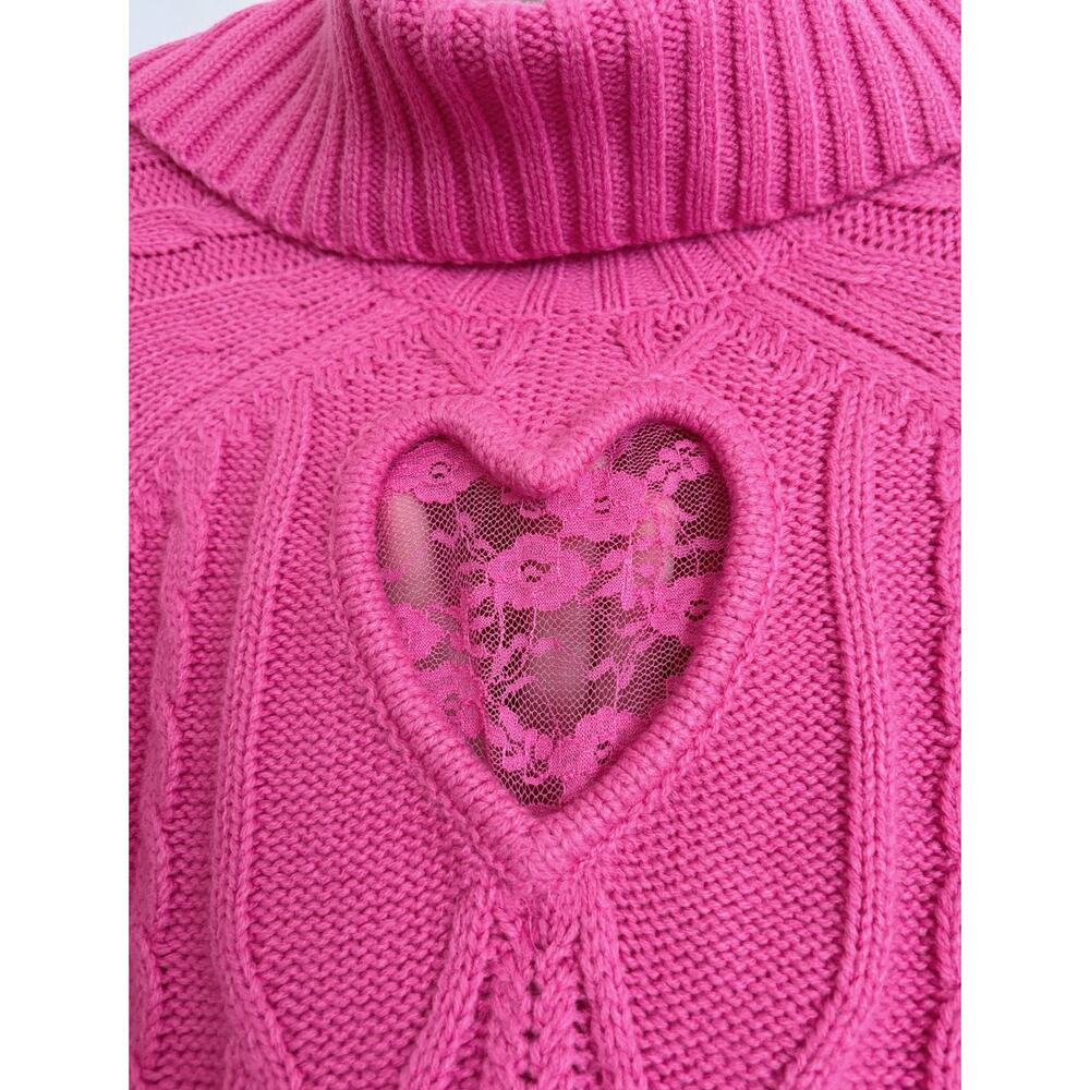 Hot Pink Torrid Heart Cut Out Turtleneck Sweater 1/1X/14-16 - Picture 4 of 7